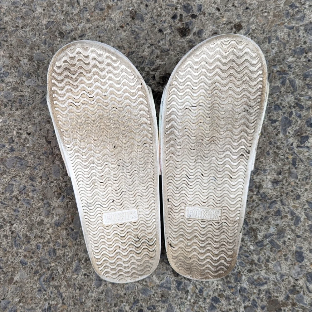 Victoria's Secret Pink Rainbow Stripes Logo Single Strap Slides Sandals - Picture 6 of 7